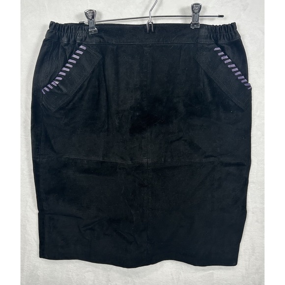 Dresses & Skirts - Vintage Vanna White Original Black Purple Suede Leather Skirt Sz 10 Women's
